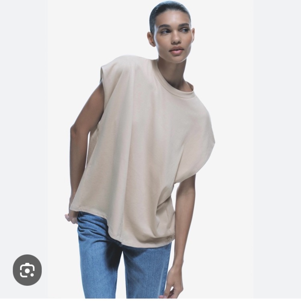 Zara NWT Taupe Tie-Back Top boxy T-shirt size Medium